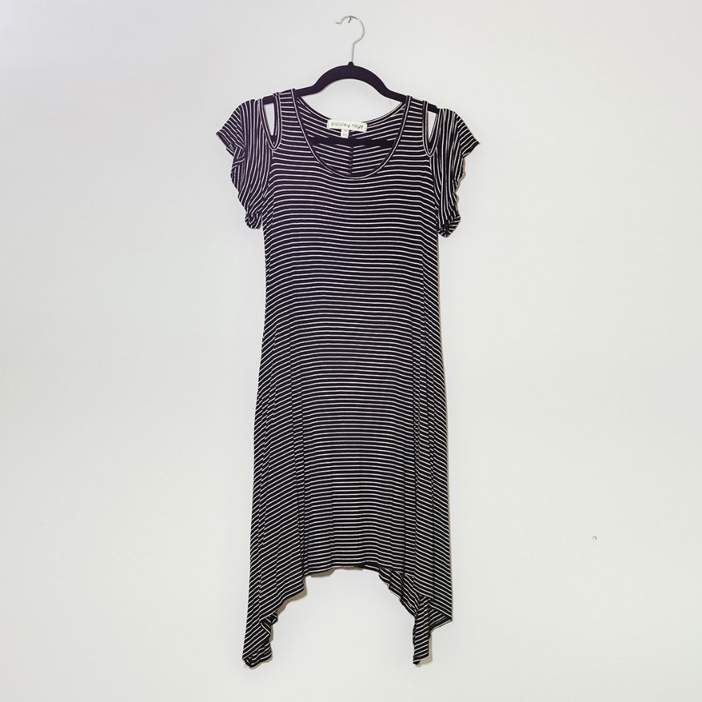 Striped Cold Shoulder Swing Dress